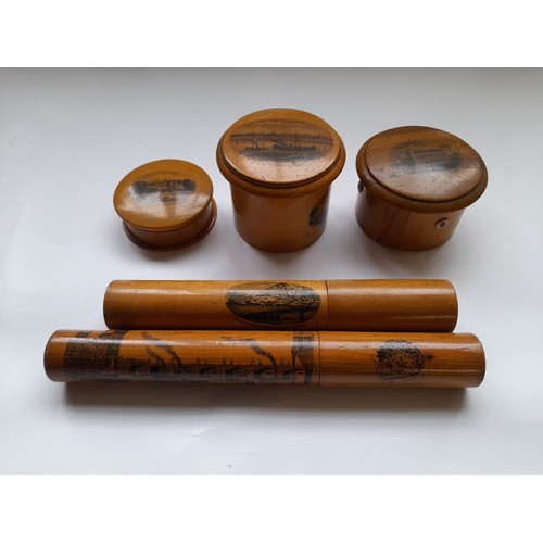 30 - 4 x pieces of Mauchline ware and a turned pine cigar holder. (5)