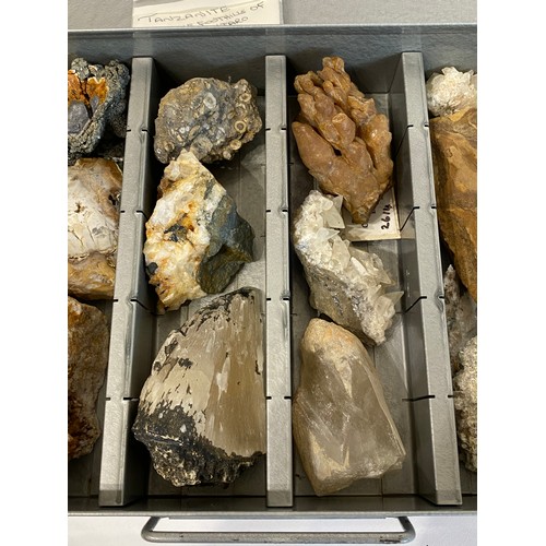 16 - Natural History Quantity Of Case Rocks To Include Tanzanite, Quartz, Fossilised Monkey Puzzle Etc.  ... 