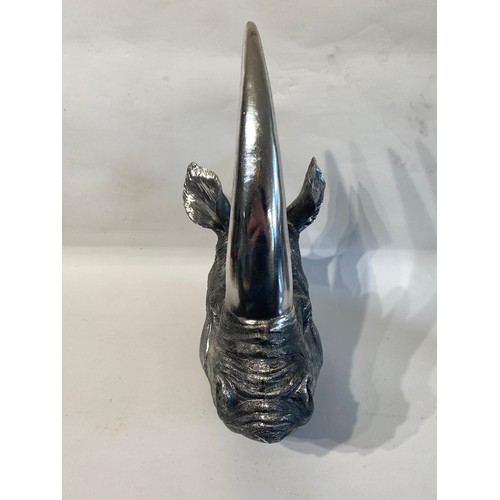 108 - Reproduction Silver coloured Rhinoceros Mount. 51cm x 43cm x 21cm