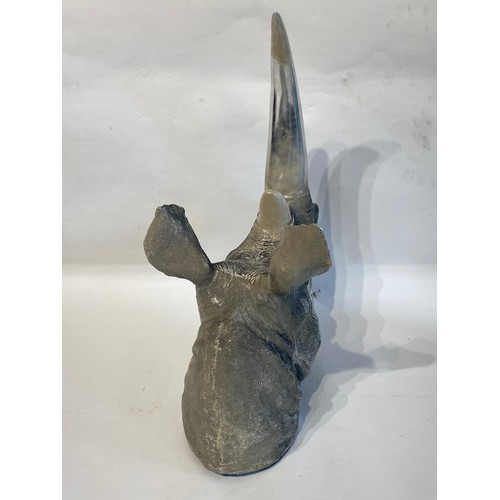 108 - Reproduction Silver coloured Rhinoceros Mount. 51cm x 43cm x 21cm