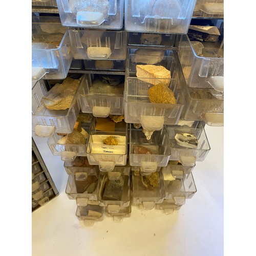 273 - Two Metal Specimen Tray Cabinets With Natural History and Fossil Contents. 54cm x 30cm x 15cm