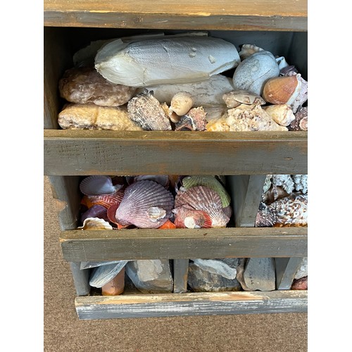 320 - Natural History A Unit Of Fossils Shells Quarts Etc. 88 x 20 x 47 cms