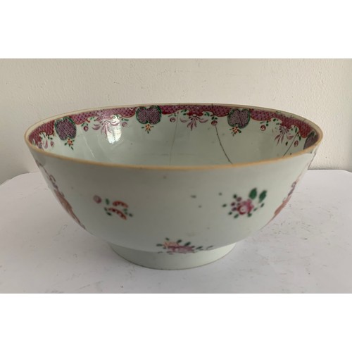 131 - Antique Famille Rose Chinese Bowl Having Staple Restoration
20 cms diameter x 9 cms h