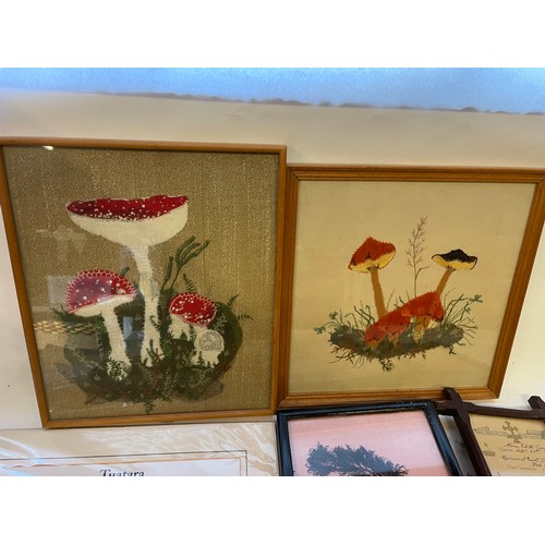 347 - Various Natural History Related Art Work. To Include Needlework Featherwork Etc.