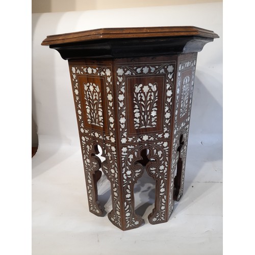 25 - A Middle Eastern, Moorish side table with Mother of Pearl inlay, 57cm high x 46cm wide