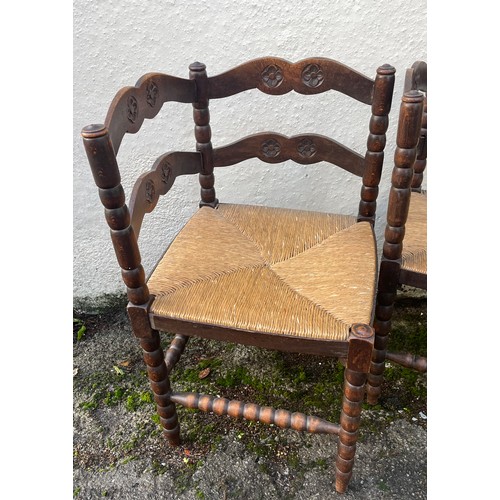 23 - Two Antique French Corner Chairs With Rush Seats. (2)