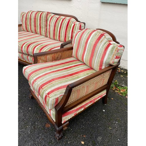 49 - Vintage Bergere Sofa Set Comprising Of Sofa And Two Armchairs.