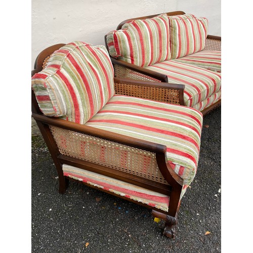 49 - Vintage Bergere Sofa Set Comprising Of Sofa And Two Armchairs.