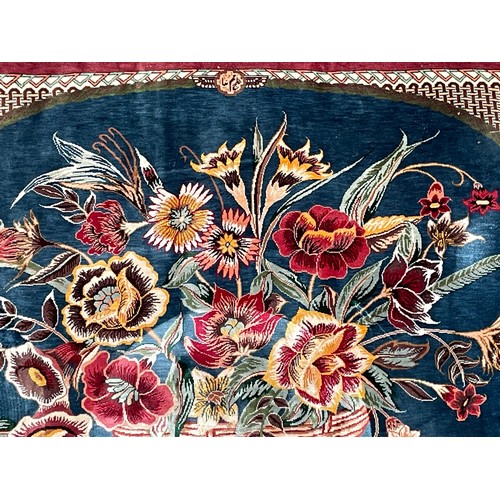 94 - Vintage Silk Rug With Flower Depiction. 78 x 58 cms