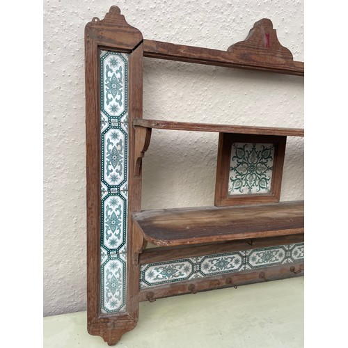 74 - Vintage French Kitchen Wall Unit With Tile Inserts. 86 x 78 x 20 cms