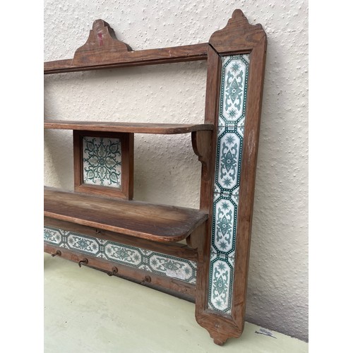 74 - Vintage French Kitchen Wall Unit With Tile Inserts. 86 x 78 x 20 cms