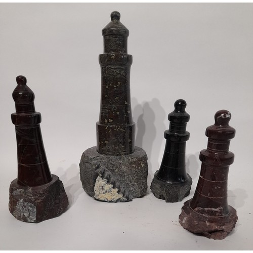 628 - 4 x Granite ornamental lighthouses largest 22cm, smallest 13cm. (4)