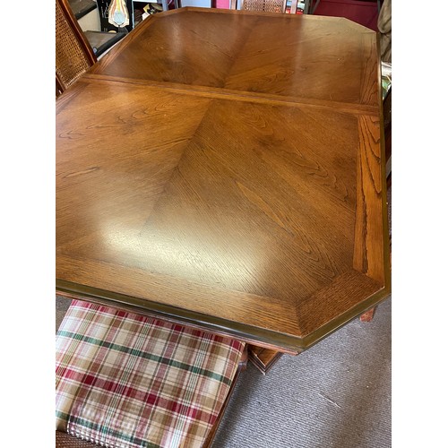 19 - Antique Style Extending  Table Along With Six  Chairs The Chairs With Rush Backs.