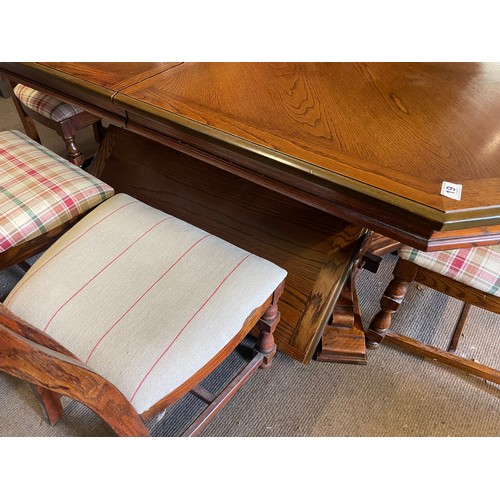 19 - Antique Style Extending  Table Along With Six  Chairs The Chairs With Rush Backs.