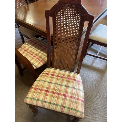 19 - Antique Style Extending  Table Along With Six  Chairs The Chairs With Rush Backs.