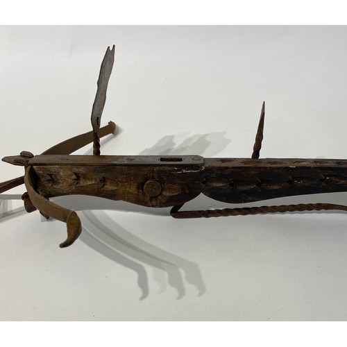 100A - Antique Wood and Metal Military Crossbow. 47cm Length