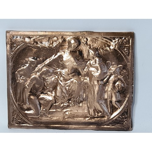 12 - Gilt brass plaque of a classical theme 17cm x 14cm