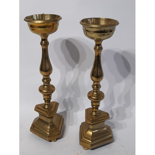 14 - Pair of Brass Church Pricket Candlesticks 30cm high