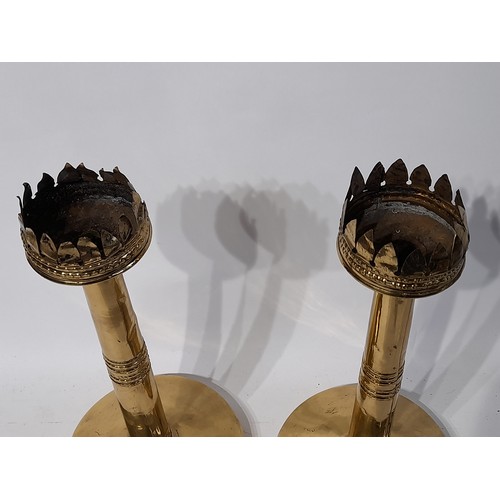 16 - Pair Of Brass Candlesticks  32cm