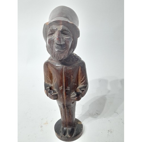 22 - Vintage folk art carved hardwood figure of an old man  A/f 17cm