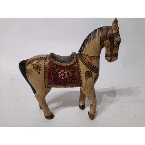 24 - Vintage carved and painted wooden indian ghodi horse 21cm high