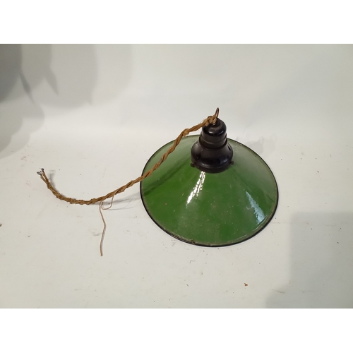 32 - Industrial green enamel lamp shades with lamp holder,  25cm dia