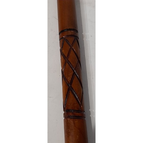 47 - Vintage Walking Stick with Horn Handle and carving , 88cm long