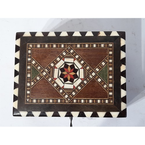 51 - Small inlaid Box with Key, 13cm x 10cm x 7cm