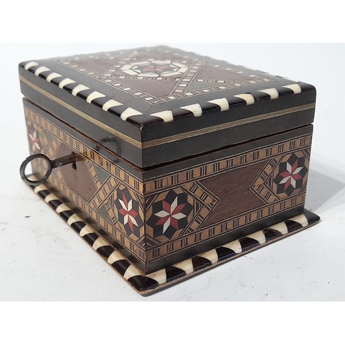 51 - Small inlaid Box with Key, 13cm x 10cm x 7cm