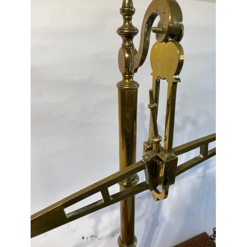 103 - Large Brass Vintage Scales Mounted on Wooden Plinth. 60cm x 55cm