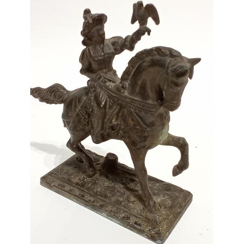 99 - Vintage spelter figure of horse and rider 18cm high