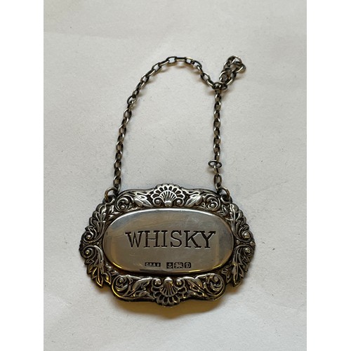 106 - Vintage Silver Hallmarked Whisky Decanter Label.