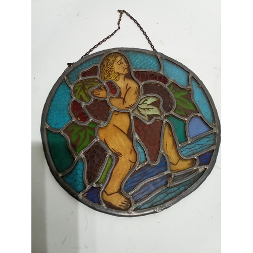 167 - Leaded stain Glass panel 25cm diameter