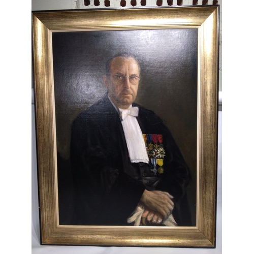 311 - Large Framed Portrait Painting  Of A Gentleman Wearing Medals Oil On Board, 96cm X 127cm