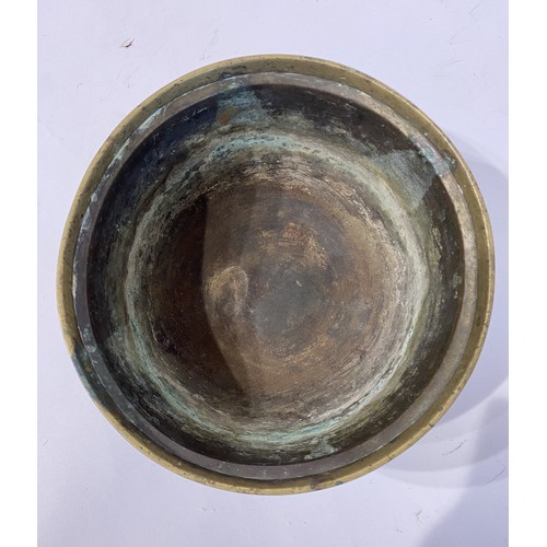 110 - Chinese  Decorative Brass Bowl With Marking to Bottom. 18cm x 11cm