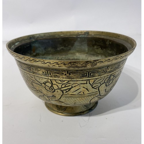 110 - Chinese  Decorative Brass Bowl With Marking to Bottom. 18cm x 11cm