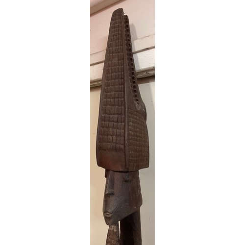 111 - Large Carved Wood Figure In The Form Of A Man One Side And a Crocodile On The Reverse 223 cms