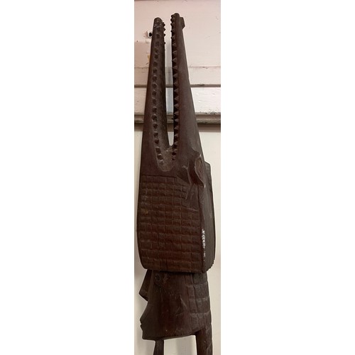 111 - Large Carved Wood Figure In The Form Of A Man One Side And a Crocodile On The Reverse 223 cms