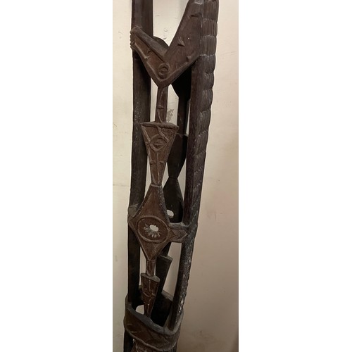 111 - Large Carved Wood Figure In The Form Of A Man One Side And a Crocodile On The Reverse 223 cms