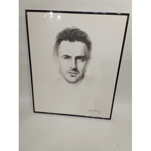 366 - Vintage framed picture of Kevin Costner signed by artist 1991. Size 62cm x 51cm