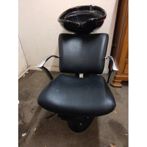 217 - Black hairdressers Salon chair with basin to back