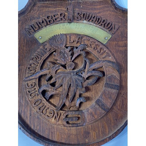 114 - A Local Interest Carved Wooden Number 1 Squadron Yeovilton Wall Relief With Engraved Brass Plaque an... 