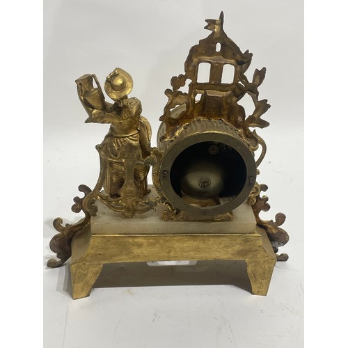 126 - Continental Enamel Faced  Gilt Metal Mantle Clock In Classical Style. 30 x 31 cms