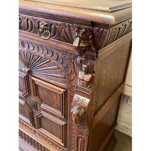 2 - Continental Carved Wood Cabinet With Figural Decoration. 90 x 51 x 107 cms