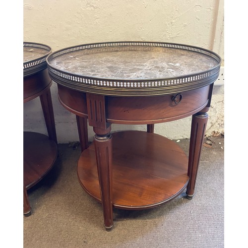 3 - A Good Pair Of Louis XVl Style Marble Top Circular Bedside Tables With Drawer. 50 x 51 cms (2)