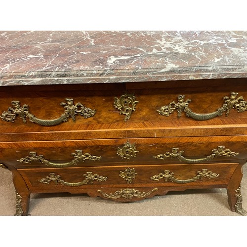 4 - Vintage Marble Top French Bombe Commode With Decorated Brass Work. 133 x 53 x 93 cms