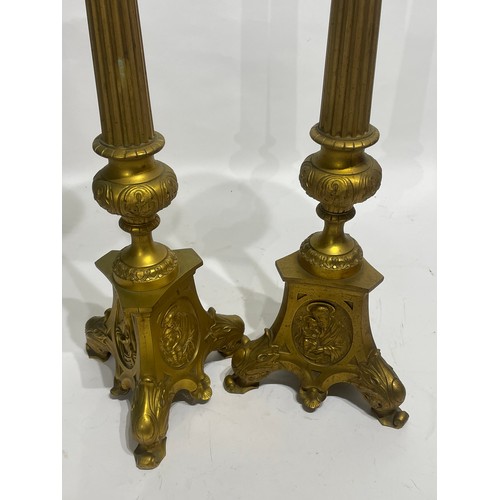 313 - Large Pair Of Church Pricket Candlesticks In Brass 70cms High (2)