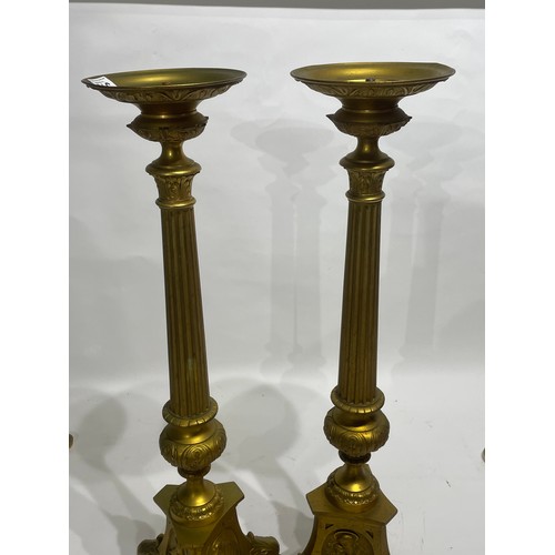 313 - Large Pair Of Church Pricket Candlesticks In Brass 70cms High (2)