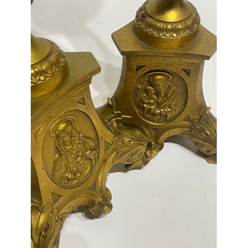 313 - Large Pair Of Church Pricket Candlesticks In Brass 70cms High (2)