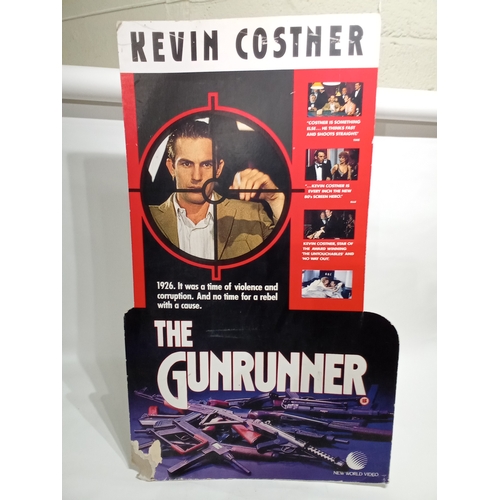 400 - Vintage freestanding cardboard video Rental poste, THE GUNRUNNER STARING KEVIN COSTNER 97cm x 58cm